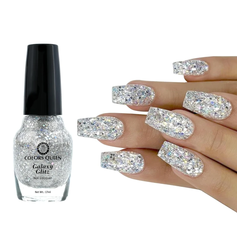 Colors Queen Galaxy Glitz Nail Lacquer | Glossy Nail Polish | Long Lasting | Chip Resisting Formula, Effortless Application | Vegan and Cruelty Free (109 - Star Light, 17ml) thumbnail 2